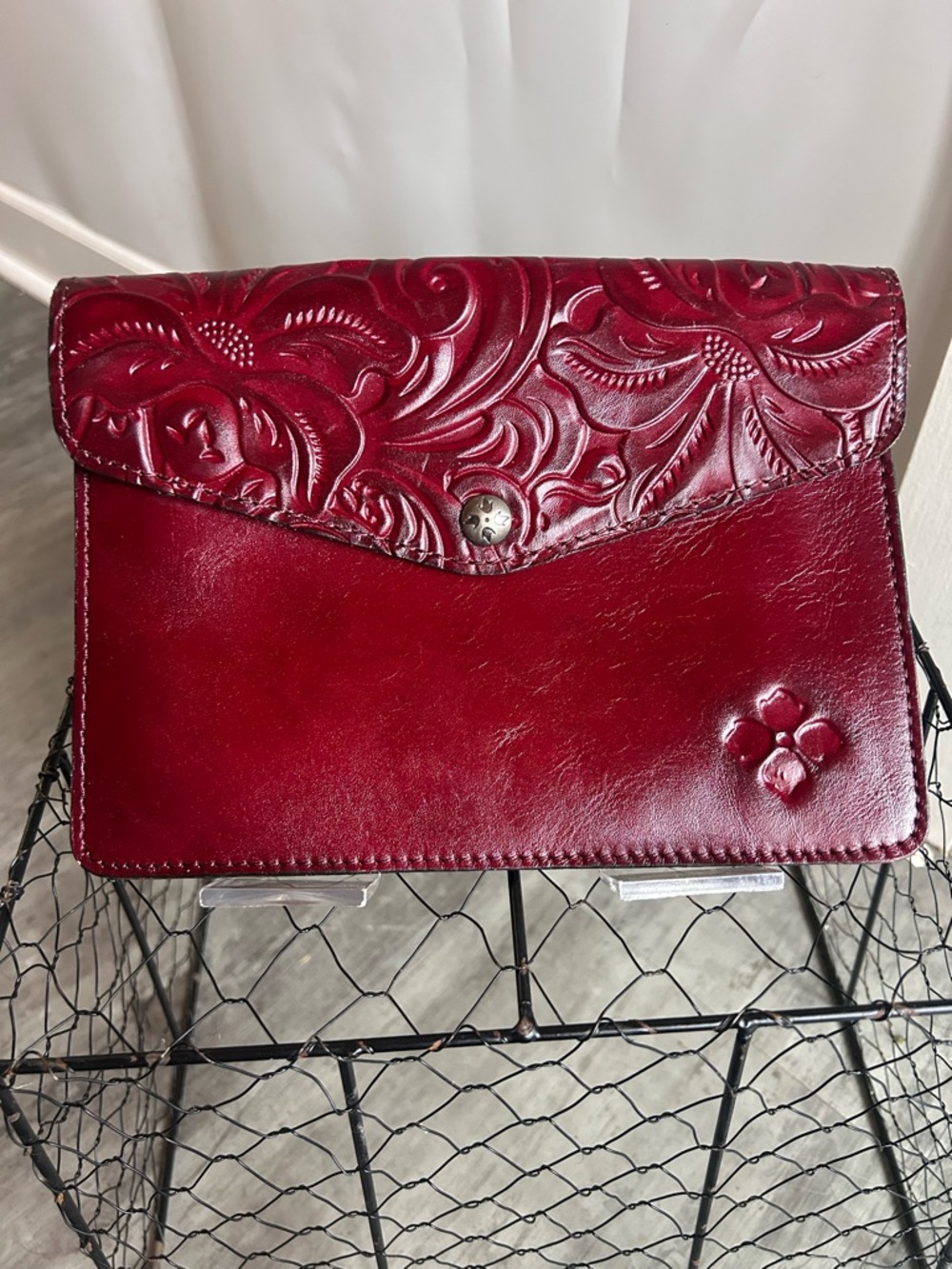 Patricia Nash Oxblood Tooled Leather Clutch iPad Mini Wallet Boho Floral Large